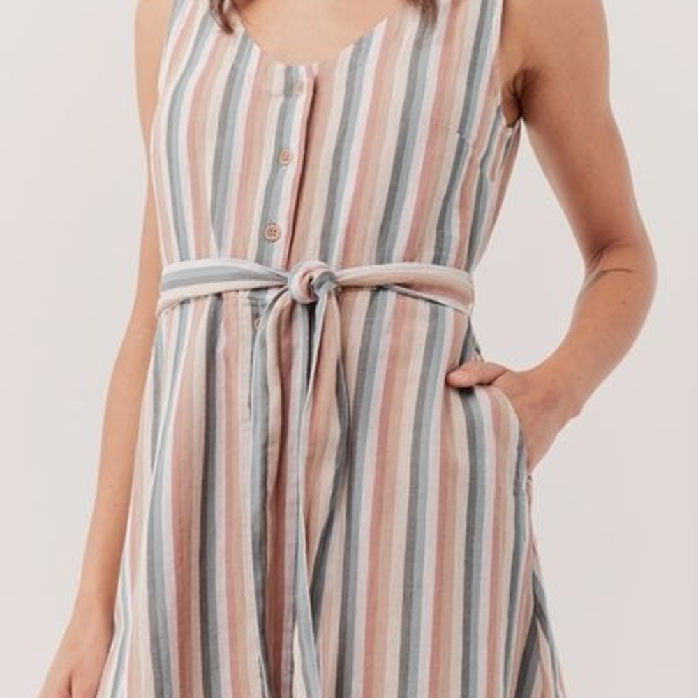 Striped Sleeveless Belted Dress